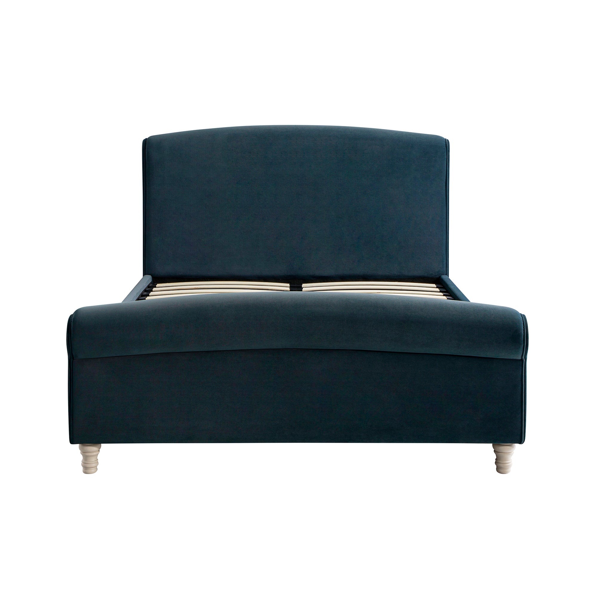Porchester Ottoman Storage Sleigh Bed, Aegean Blue Velvet