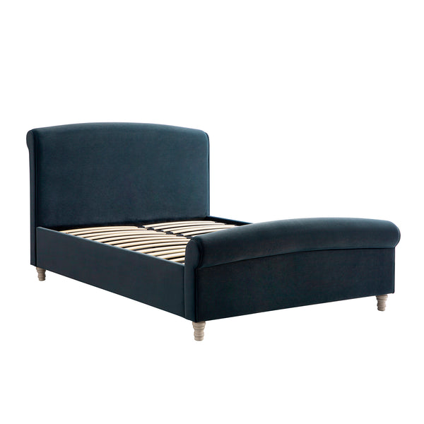 Porchester Ottoman Storage Sleigh Bed, Aegean Blue Velvet