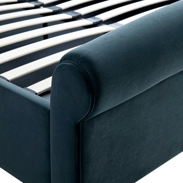 Porchester Ottoman Storage Sleigh Bed, Aegean Blue Velvet