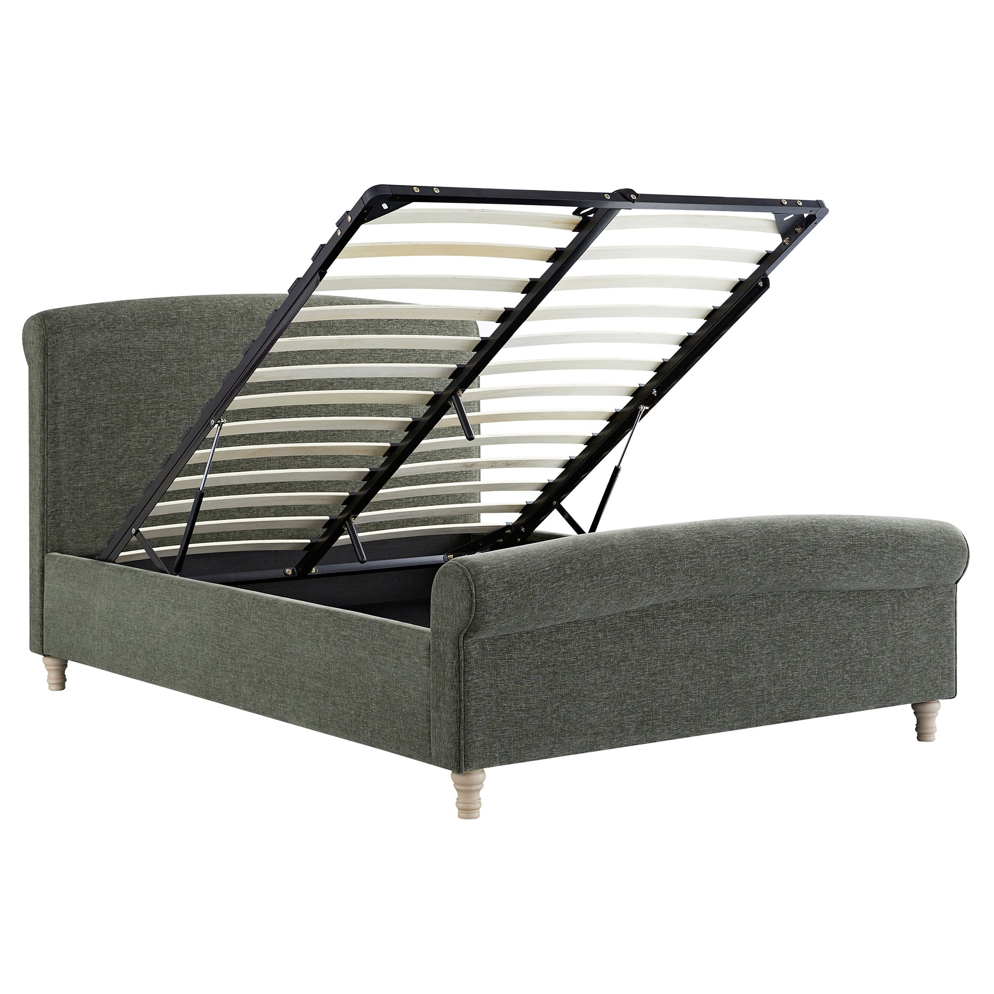 Porchester Ottoman Storage Sleigh Bed, Forest Green Chenille