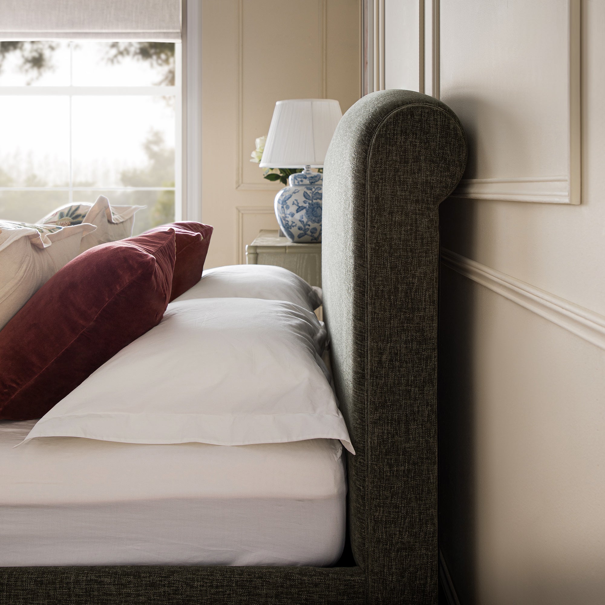 Porchester Ottoman Storage Sleigh Bed, Forest Green Chenille