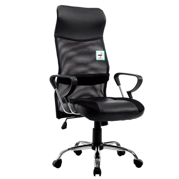 Sleek Design High Back Mesh Fabric Swivel Office Chair with Chrome Base, MO57 Black - daals