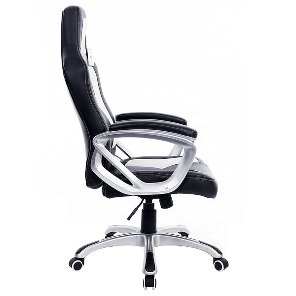 Racing Sport Swivel Office Chair in Black & White