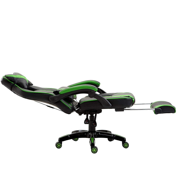 High Back Recliner Gaming Swivel Chair with Footrest & Adjustable Lumbar & Head Cushion, MR49 Black & Green - daals