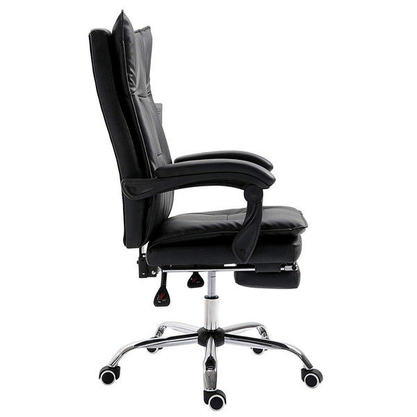 Executive Double Layer Padding Recline Office Desk Chair with Footrest, MR77 Black PU - daals