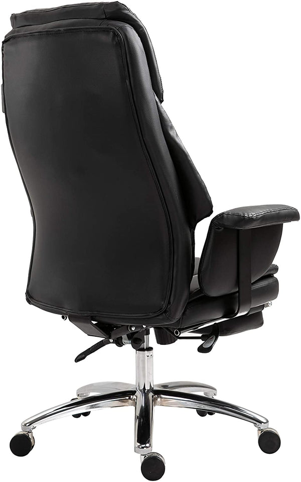 Abraham Wingback Style Office Chair with Footrest in Black PU Leather