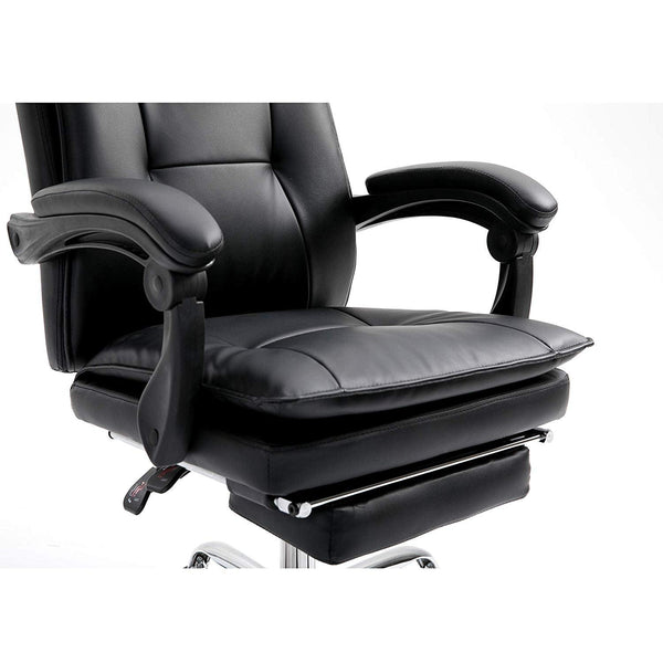 Executive Double Layer Padding Recline Office Desk Chair with Footrest, MR77 Black PU - daals