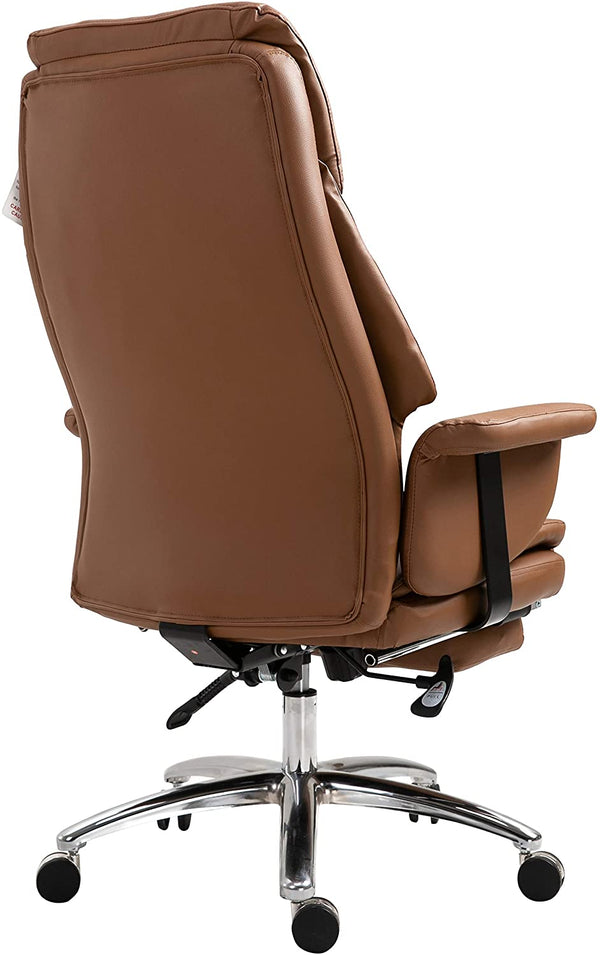 Abraham Wingback Style Office Chair with Footrest in Brown PU Leather