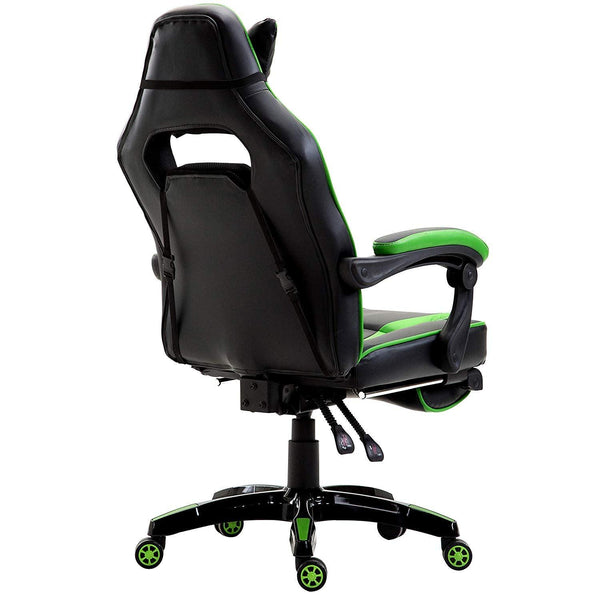 High Back Recliner Gaming Swivel Chair with Footrest & Adjustable Lumbar & Head Cushion, MR49 Black & Green - daals