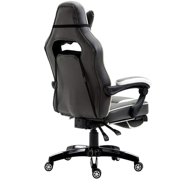 High Back Recliner Gaming Swivel Chair with Footrest & Adjustable Lumbar & Head Cushion, MR49 Black & White - daals