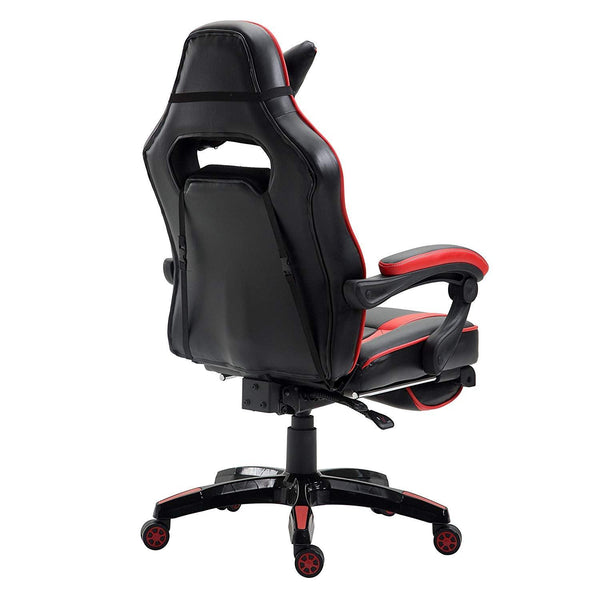 High Back Recliner Gaming Swivel Chair with Footrest & Adjustable Lumbar & Head Cushion, MR49 Black & Red - daals