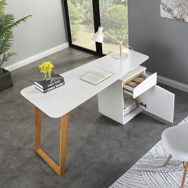 Soren Oak and White Desk with Cupboard