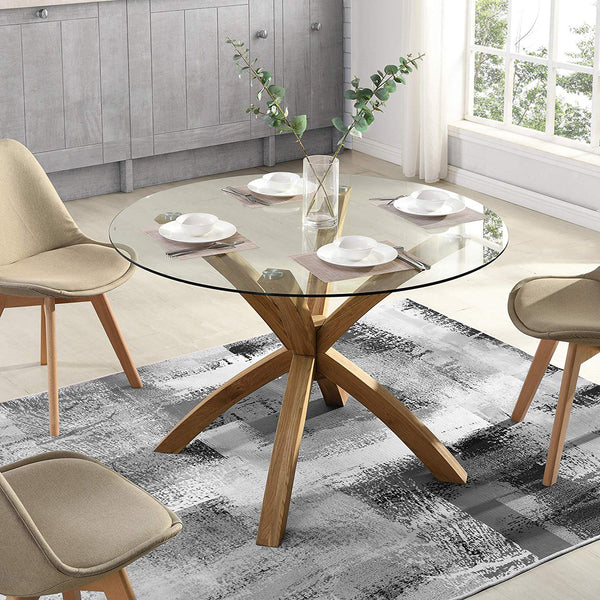 Lugano Round Glass Top Dining Table with Solid Oak Legs