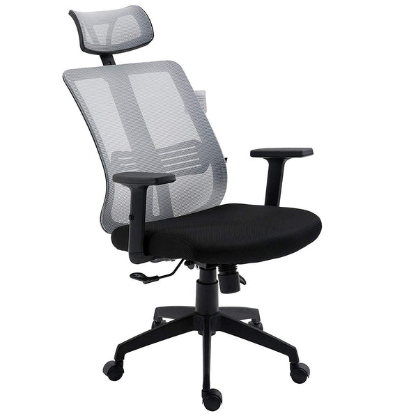 Grey Mesh High Back Executive Office Chair Swivel Desk Chair with Synchro-Tilt, Adjustable Armrest & Headrest - daals