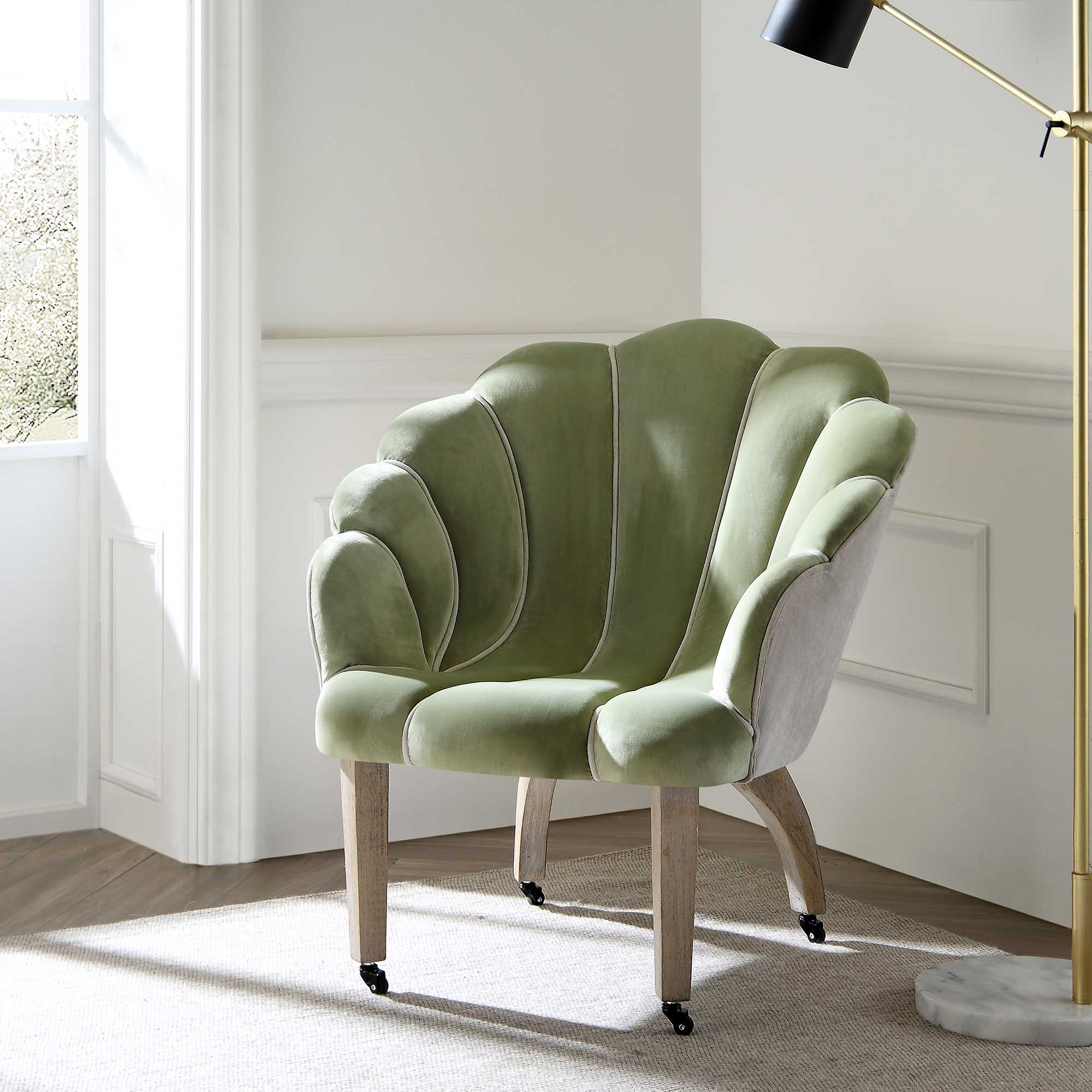 Barnard Scalloped Clam Chair, Lichen Velvet | daals.com