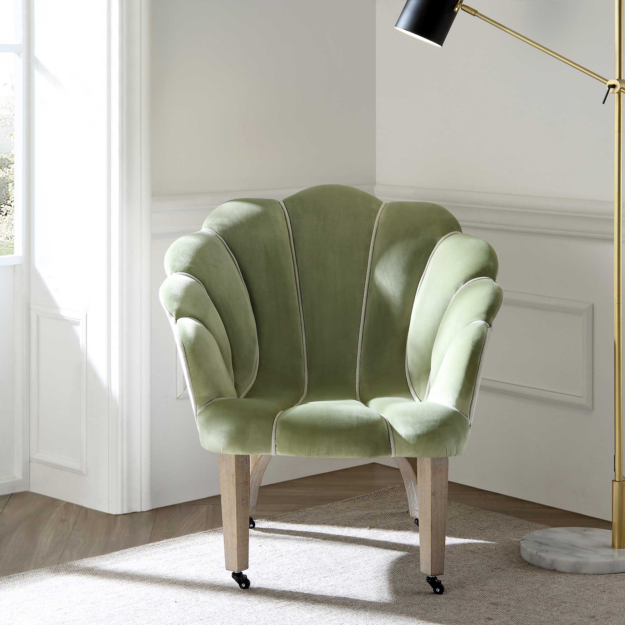 Barnard Scalloped Clam Chair, Lichen Velvet | daals.com