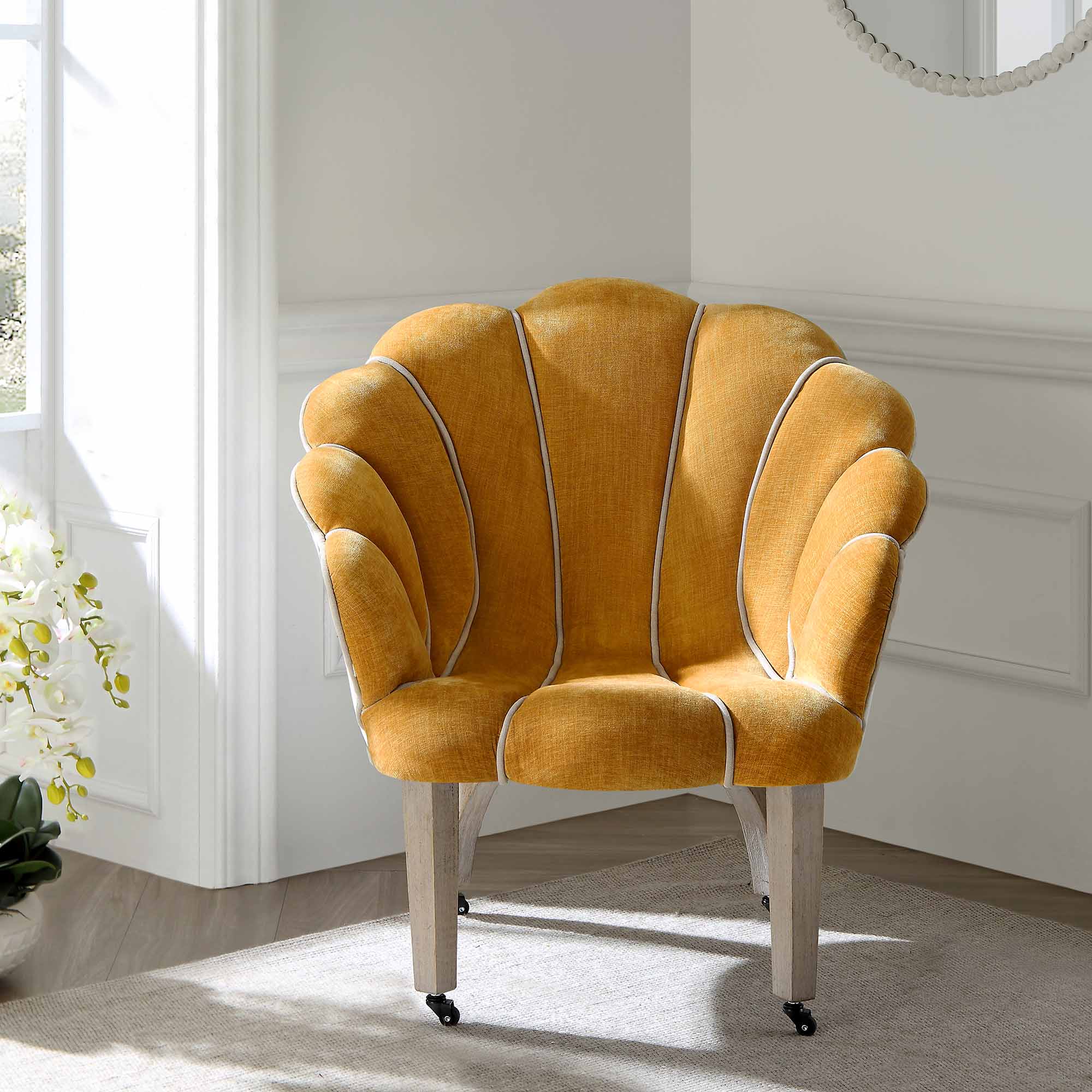 Barnard Scalloped Clam Chair, Mustard Chenille | daals.com