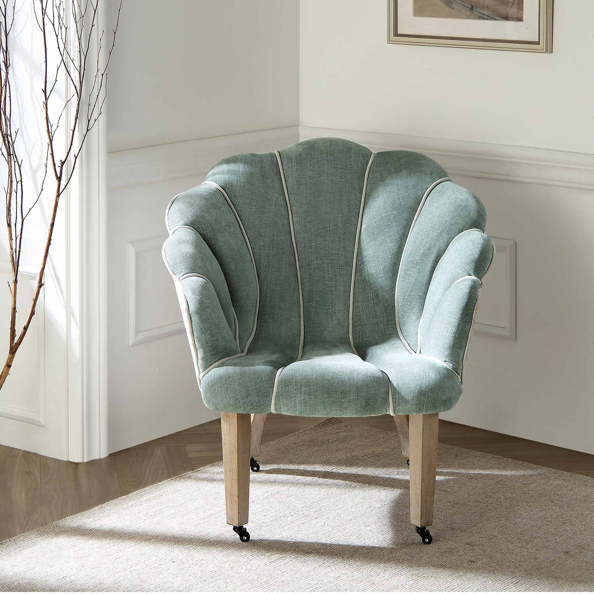 Scallop Shell Chair Barnard Scalloped Clam Chair, Sage Green Chenille | daals.com