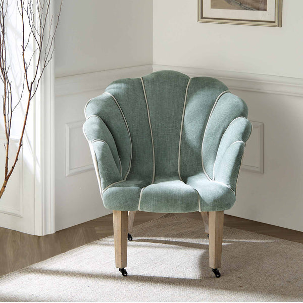 Barnard Scalloped Clam Chair, Sage Green Chenille