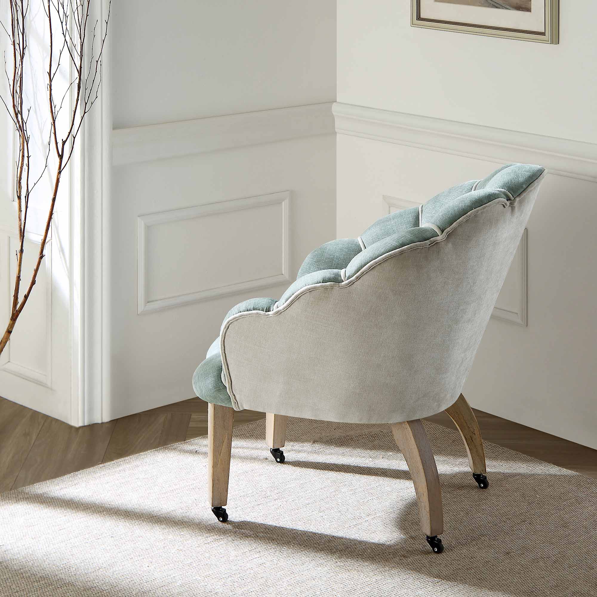 Barnard Scalloped Clam Chair, Sage Green Chenille | daals.com Barnard Scalloped Clam Chair, Sage Green Chenille | daals.com