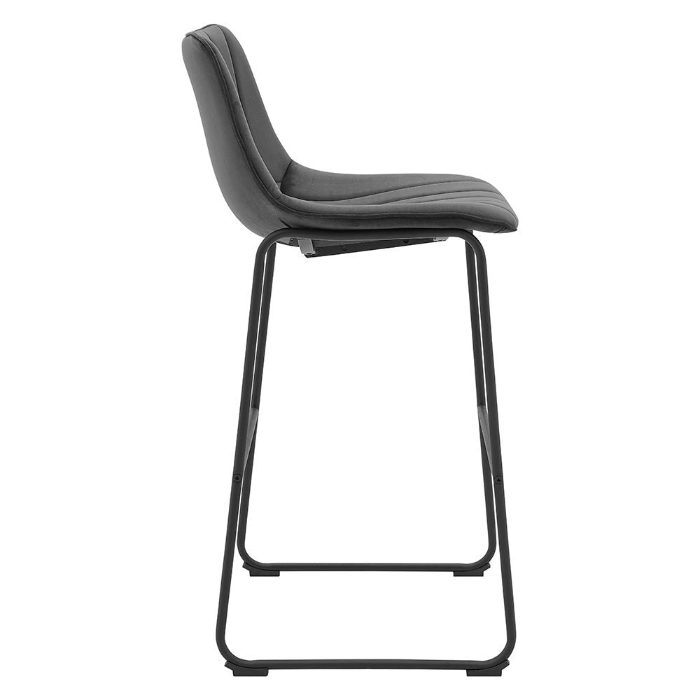 Sutton Set of 2 Fluted Back Bar Stools (Gray Velvet)