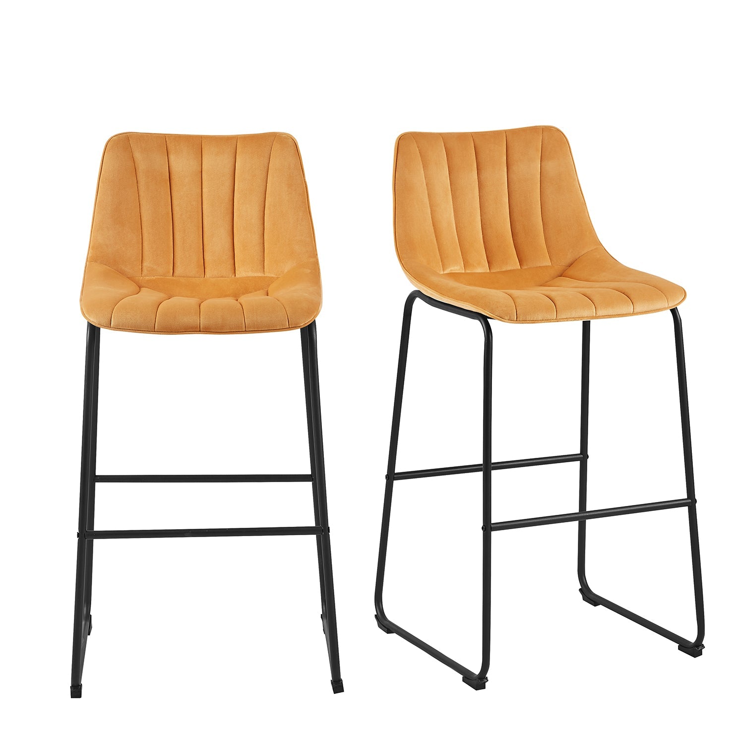 Sutton Set of Fluted Back Bar Stools (Mustard Velvet)