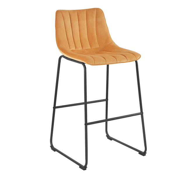 Sutton Set of 2 Fluted Back Bar Stools (Mustard Velvet)