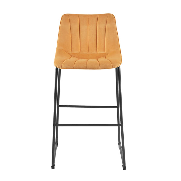 Sutton Set of 2 Fluted Back Bar Stools (Mustard Velvet)