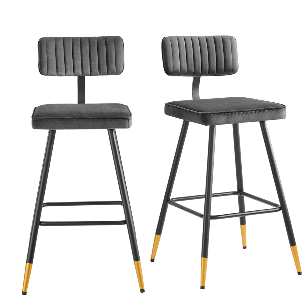 Charlecote Set of 2 Dark Gray Velvet Upholstered Bar Stools