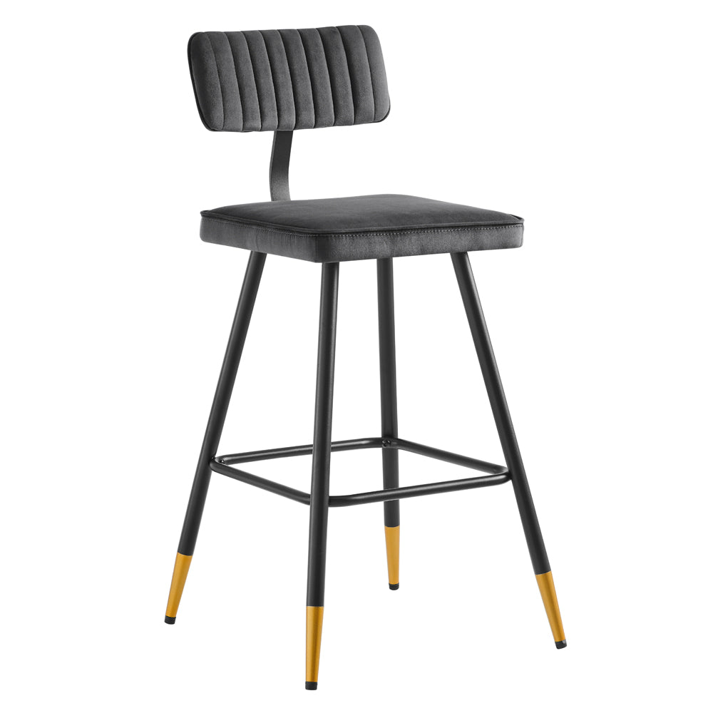 Charlecote Set of 2 Dark Gray Velvet Upholstered Bar Stools