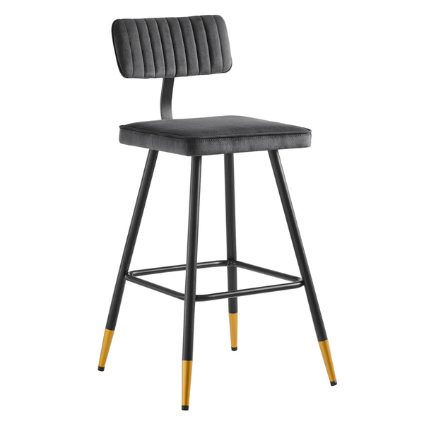 Charlecote Set of 2 Dark Gray Velvet Upholstered Bar Stools