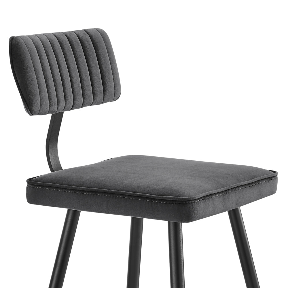 Charlecote Set of 2 Dark Gray Velvet Upholstered Bar Stools