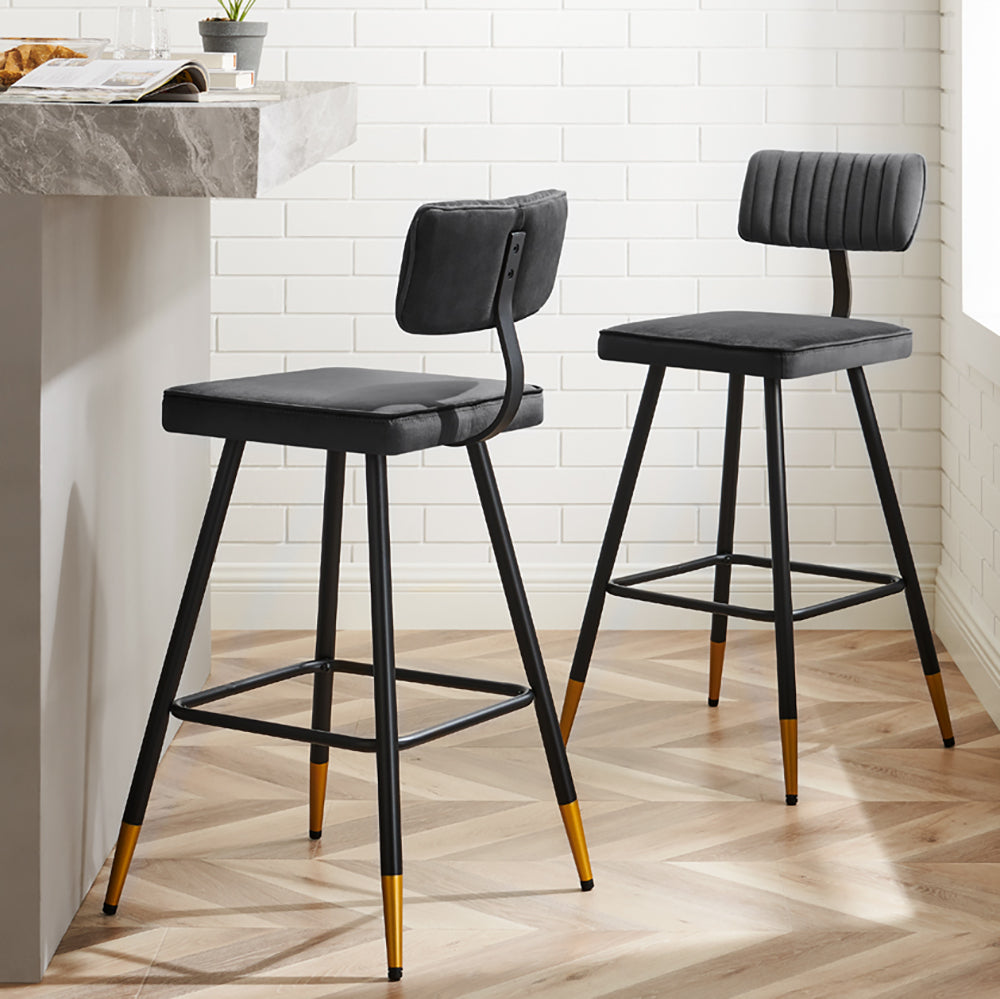 Charlecote Set of 2 Dark Gray Velvet Upholstered Bar Stools