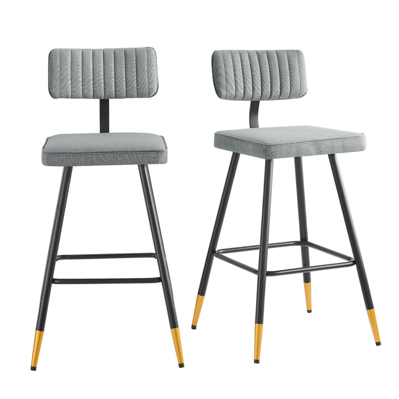 Charlecote Set of 2 Light Gray Fabric Upholstered Bar Stools
