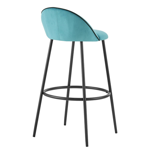 Barton Set of 2 Blue Velvet Upholstered Bar Stools with Contrast Piping