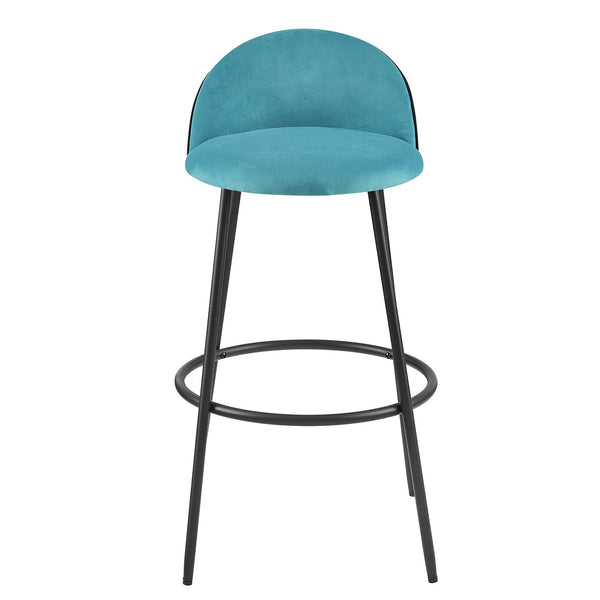 Barton Set of 2 Blue Velvet Upholstered Bar Stools with Contrast Piping