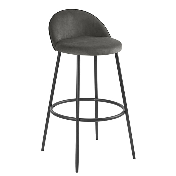 Barton Set of 2 Gray Velvet Upholstered Bar Stools with Contrast Piping