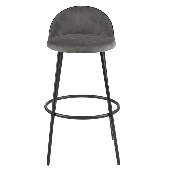 Barton Set of 2 Gray Velvet Upholstered Bar Stools with Contrast Piping
