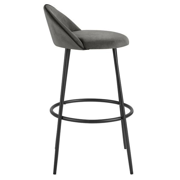 Barton Set of 2 Gray Velvet Upholstered Bar Stools with Contrast Piping