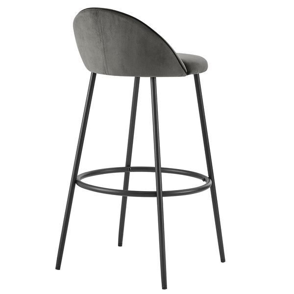 Barton Set of 2 Gray Velvet Upholstered Bar Stools with Contrast Piping