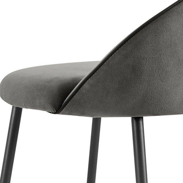 Barton Set of 2 Gray Velvet Upholstered Bar Stools with Contrast Piping