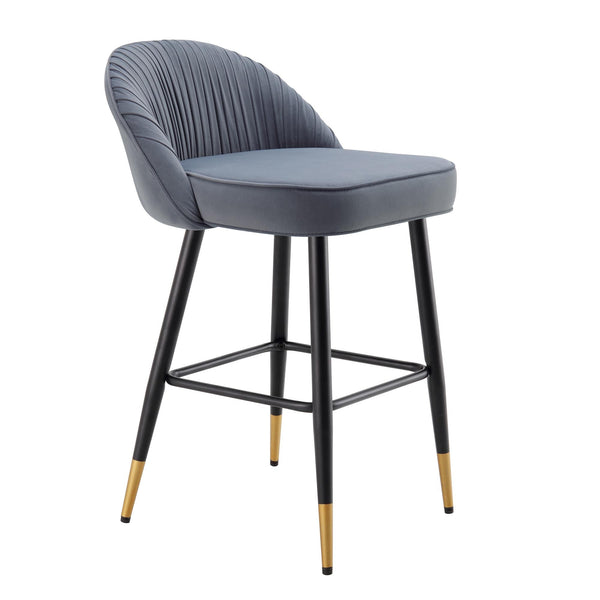 Miyae Set of 2 Pleated Light Gray Velvet Upholstered Counter Stools