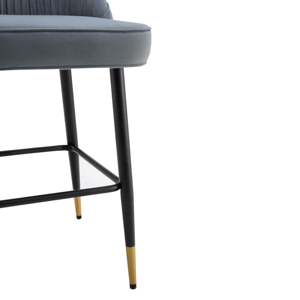 Miyae Set of 2 Pleated Light Gray Velvet Upholstered Counter Stools