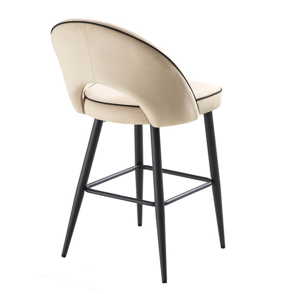 Oakley Set of 2 Champagne Velvet Upholstered Counter Stools with Contrast Piping