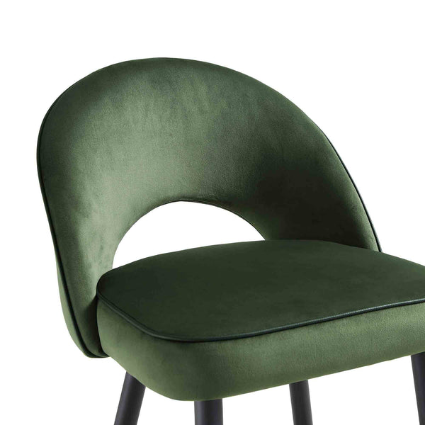 Oakley Set of 2 Dark Green Velvet Upholstered Counter Stools with Contrast Piping