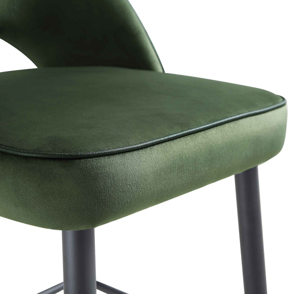 Oakley Set of 2 Dark Green Velvet Upholstered Counter Stools with Contrast Piping