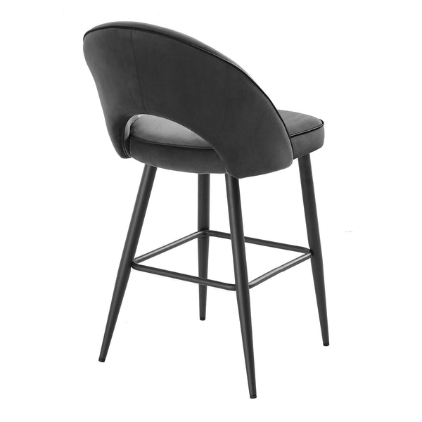 Oakley Set of 2 Dark Gray Velvet Upholstered Counter Stools with Contrast Piping