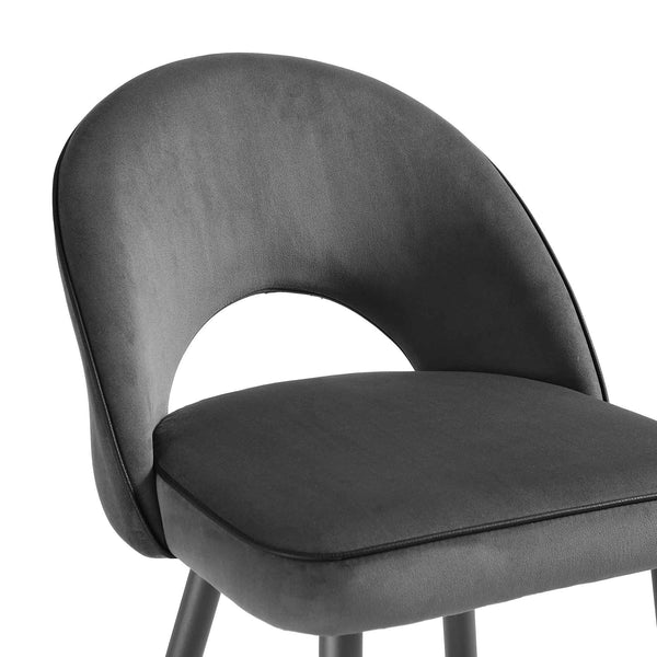 Oakley Set of 2 Dark Gray Velvet Upholstered Counter Stools with Contrast Piping