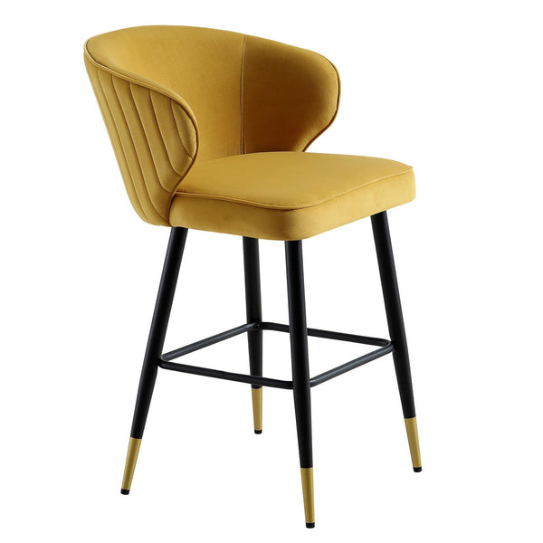 Langham Set of 2 Mustard Velvet Upholstered Carver Counter Stools