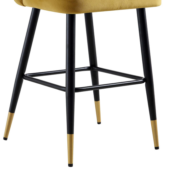 Langham Set of 2 Mustard Velvet Upholstered Carver Counter Stools
